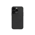 Apple iPhone case in black with a smooth matte finish and a subtle circular MagSafe ring on the back