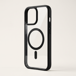Apple iPhone clear protective case with a black frame, transparent back, raised camera surround and MagSafe ring