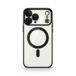 Apple iPhone clear case with black reinforced edges and a bold magnetic ring, raised camera surround and button