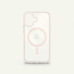 Apple iPhone clear magnetic case with a pale pink MagSafe ring and raised camera opening