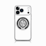 Apple iPhone clear case with a silver circular rotating ring holder, raised camera edges and reinforced corners