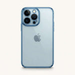 Apple iPhone - Clear Case in transparent flexible material with blue edges and a raised camera lens protector