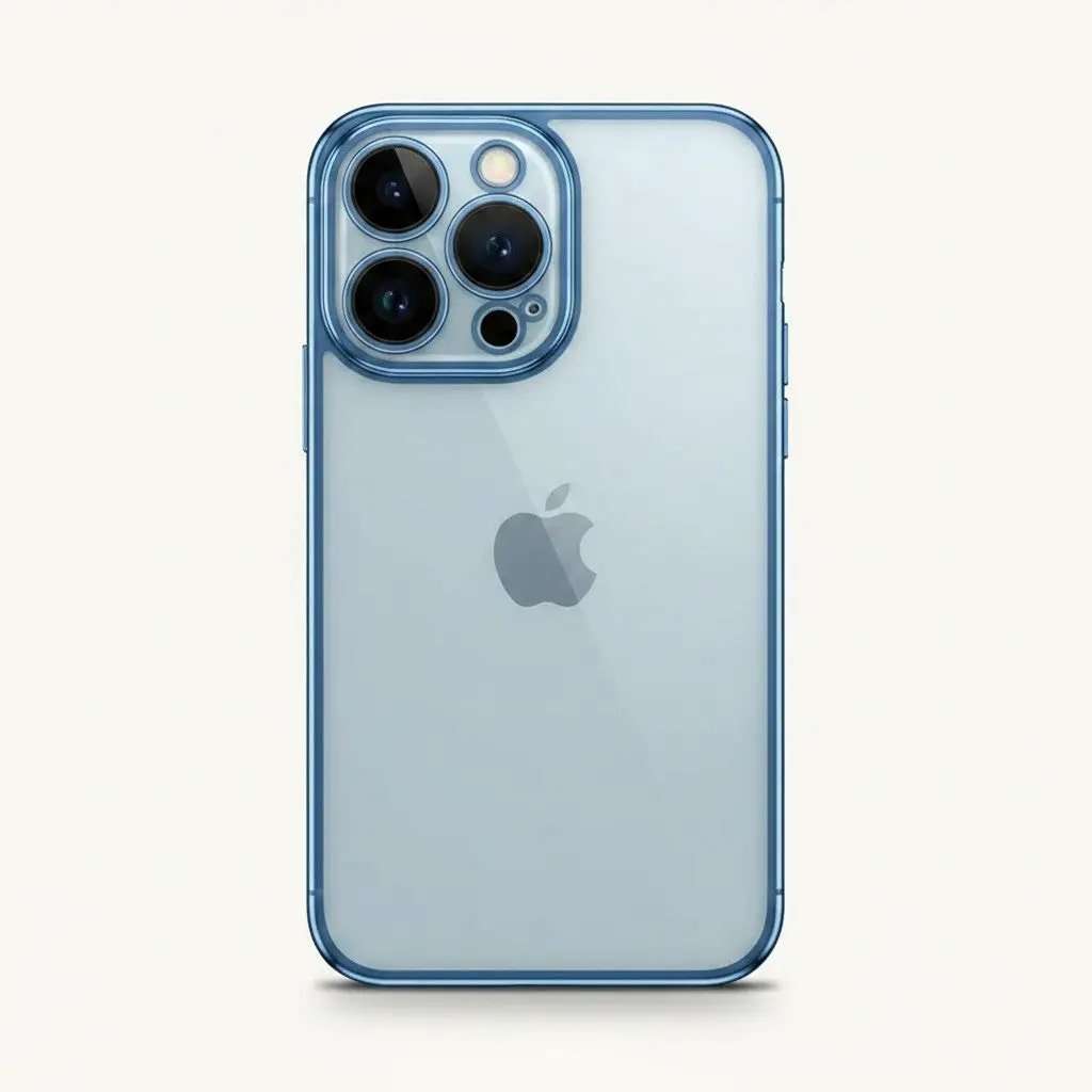 Apple iPhone - Clear Case in transparent flexible material with blue edges and a raised camera lens protector