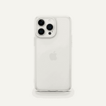 Apple iPhone in a clear frosted matte case with a slim profile and raised camera frame