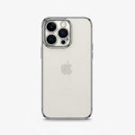 Apple iPhone case with a clear glittery back, silver electroplated bumper and raised camera surround