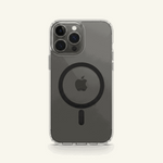 Apple iPhone clear MagSafe case with a transparent, slim shell and visible black magnetic ring and camera cutouts
