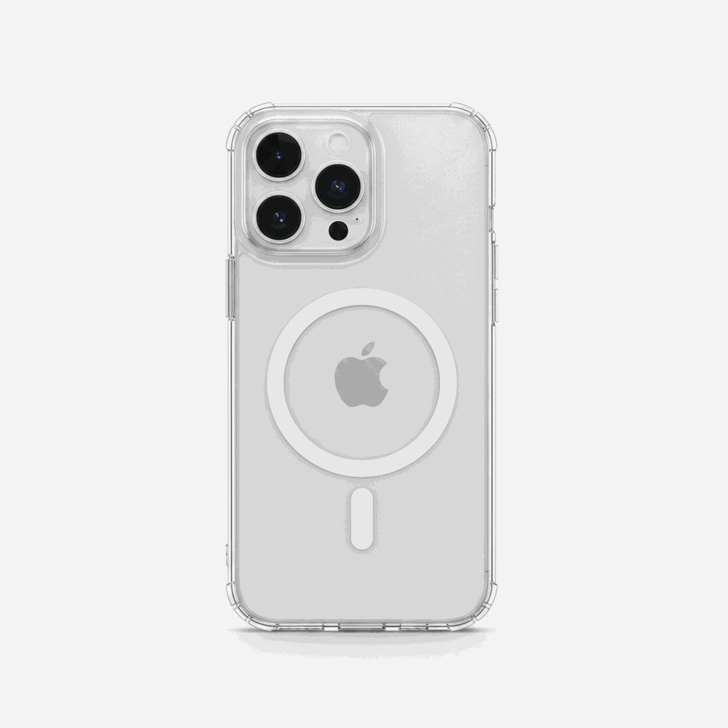 Apple iPhone clear MagSafe case in transparent TPU with a raised magnetic ring and slim protective edges