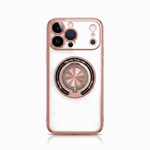 Apple iPhone case in clear white with rose gold edges and a circular rotating ring holder