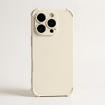 Apple iPhone case in cream matte finish with a smooth back, raised camera surround and reinforced corner bumpers