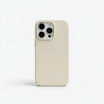 Apple iPhone case in pale cream silicone with a smooth finish and raised camera opening for three lenses