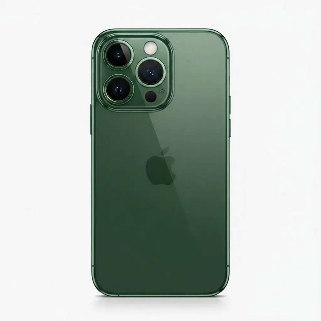 Apple iPhone in dark green with a smooth finish, triple rear cameras and a raised protective camera surround