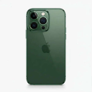Apple iPhone in dark green with a smooth finish, triple rear cameras and a raised protective camera surround