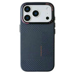 Apple iPhone case in dark grey carbon fibre-style weave with a slim profile and raised camera protection