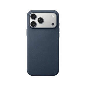 Apple iPhone woven MagSafe case in dark navy with a fine textured fabric finish and raised camera surround