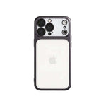 Apple iPhone - Frosted Shockproof Case with a clear frosted back, dark shock-absorbing edges, and a raised camera guard