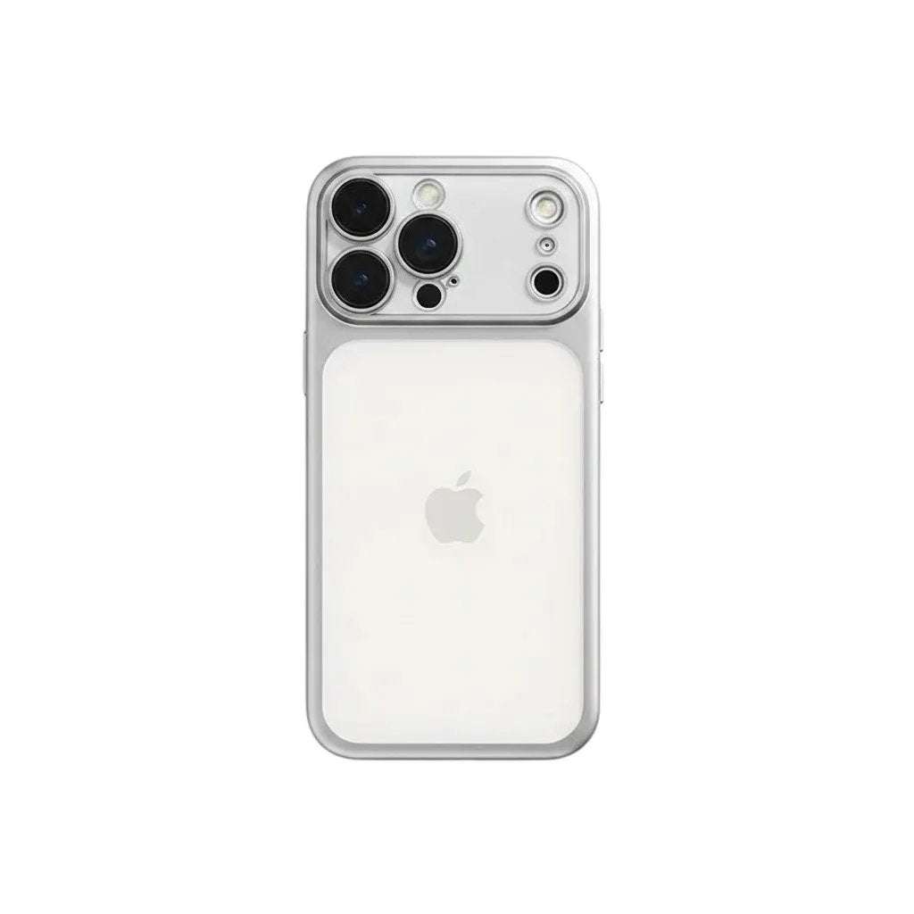 Apple iPhone - Frosted Shockproof Case in translucent frosted white with a clear raised camera guard and reinforced edges