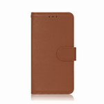Apple iPhone - Genuine Leather flip case in textured brown with stitched edges and a secure side closure