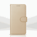 Apple iPhone - Genuine Leather flip case in textured gold with stitched edges, a front flap and magnetic closure