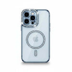 Apple iPhone - Glitter Case with a clear back, silver crystal accents around the camera, MagSafe ring and alignment mark