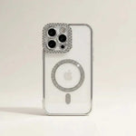 Apple iPhone - Glitter Case with a clear back, silver glitter camera trim, MagSafe ring and alignment bar
