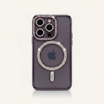 Apple iPhone - Glitter Case with a dark transparent back, silver glitter camera trim, and a sparkling MagSafe ring