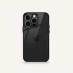 Apple iPhone in a glossy black case with a slim profile and raised camera cutout around three lenses