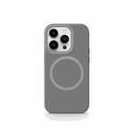 Apple iPhone case in matte gray with a soft-touch finish, raised camera cutout and circular MagSafe ring