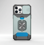 Apple iPhone - Heavy Duty Case in pale mint and charcoal with blue accents, rugged shell and metal ring stand