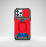 Apple iPhone - Heavy Duty Case in red and black with a reinforced shell, sliding camera cover and built-in pull-out stand