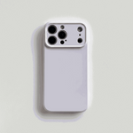 Apple iPhone case in pale lavender with a smooth matte finish and a raised camera surround with multiple cutouts.