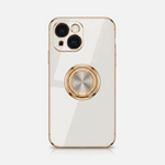 Apple iPhone - Luxury Case in glossy ivory with gold trim, dual camera cutouts and a circular metal ring stand