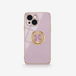 Apple iPhone - Luxury Case in glossy pale pink with gold trim, a geometric pattern, and a circular ring stand