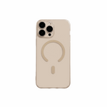 Apple iPhone case in matte beige with a clear frosted finish and raised MagSafe ring and alignment bar