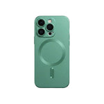 Apple iPhone matte green case with a smooth finish, triple-camera cutouts and a visible MagSafe ring