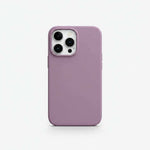Apple iPhone case in muted mauve silicone with a smooth matte finish and a raised camera cutout