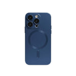 Apple iPhone case in deep navy with a matte finish, raised triple-camera cutout and visible MagSafe ring