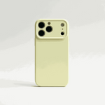 Apple iPhone silicone case in pale yellow with a smooth matte finish and raised camera-protecting edge