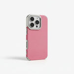 Apple iPhone case in dusty pink textured fabric with a smooth woven finish and protective raised camera bumper