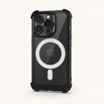 Apple iPhone - Premium MagSafe Clear Case with a dark translucent shell, black reinforced bumper, and silver magnetic ring