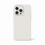 Apple iPhone case in translucent white with a smooth finish, raised triple-camera cutout and circular MagSafe ring