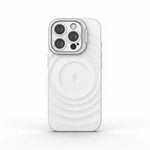 Apple iPhone case in translucent white with a raised ripple pattern, MagSafe charging ring and reinforced camera surround