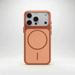 Apple iPhone - Ultra Thin Metallic MagSafe Case in copper-orange metallic finish, with a slim bumper and visible MagSafe ring