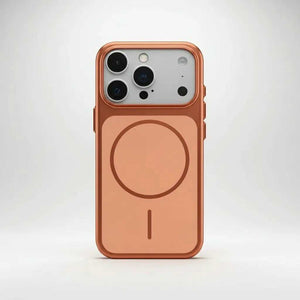 Apple iPhone - Ultra Thin Metallic MagSafe Case in copper-orange metallic finish, with a slim bumper and visible MagSafe ring