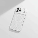 Apple iPhone cooling case in white with a textured honeycomb back and raised camera protection
