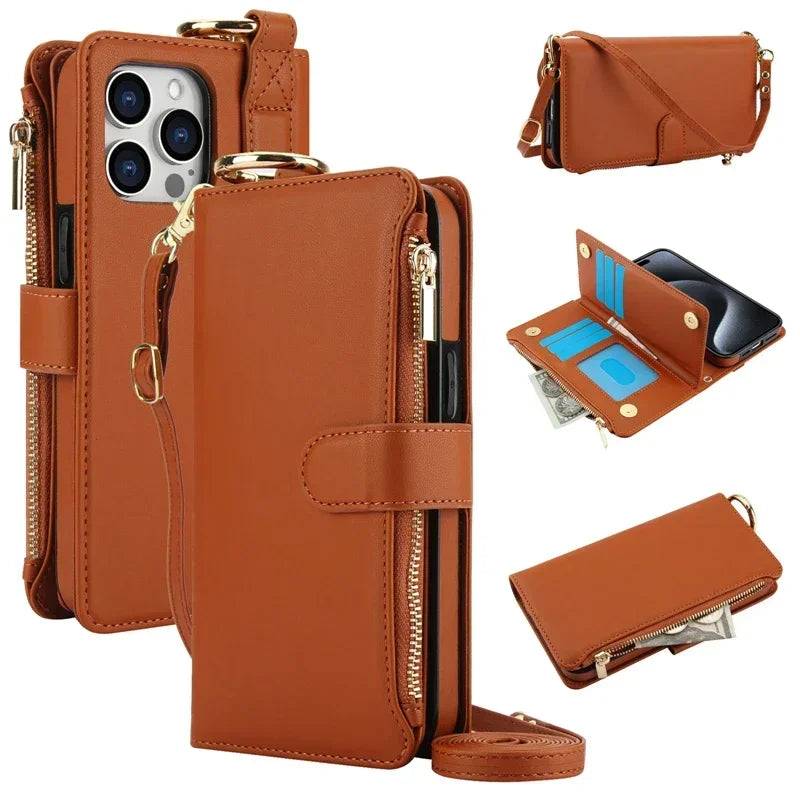 Apple iPhone - Zipper Leather Wallet Case with Card Slots