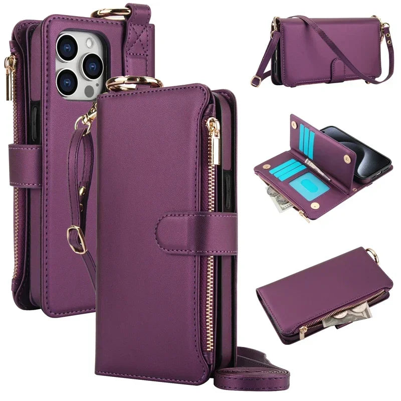 Apple iPhone - Zipper Leather Wallet Case with Card Slots