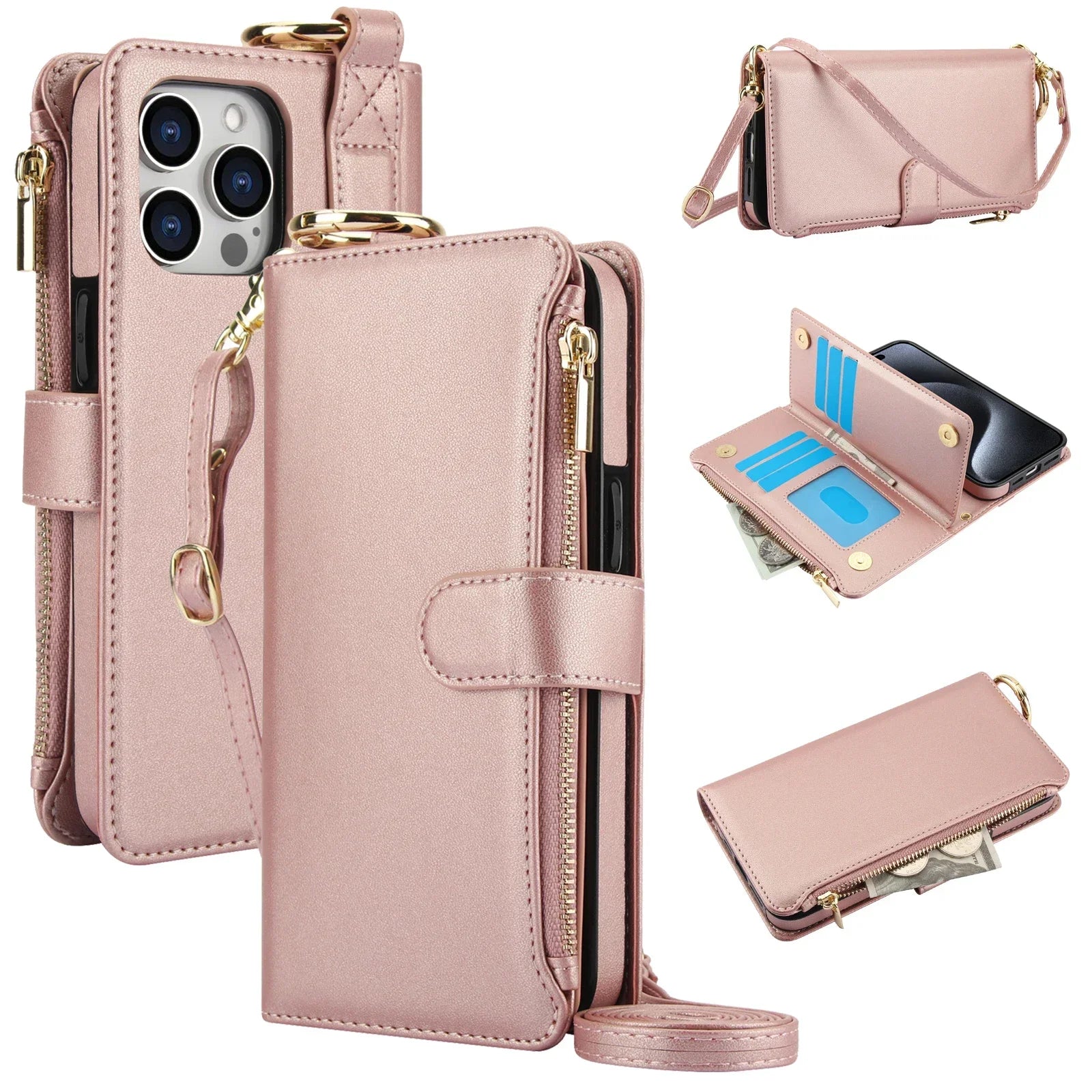 Apple iPhone - Zipper Leather Wallet Case with Card Slots