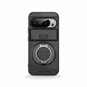 Google Pixel - Armor Case in dark charcoal with a rugged smooth shell, raised camera surround, and circular ring stand