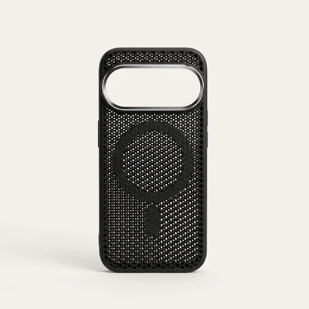 Google Pixel magnetic phone case in black with a textured mesh back, circular magnetic ring and wide camera cutout