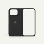 Google Pixel flip phone case in black matte material, with a central G logo and large raised camera cutout